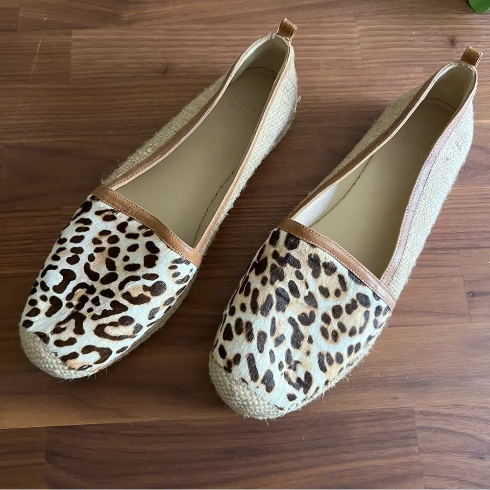 Stuart Weitzman The Camping Espadrilles Leopard Hair Calf Leather Tan, size 10.5